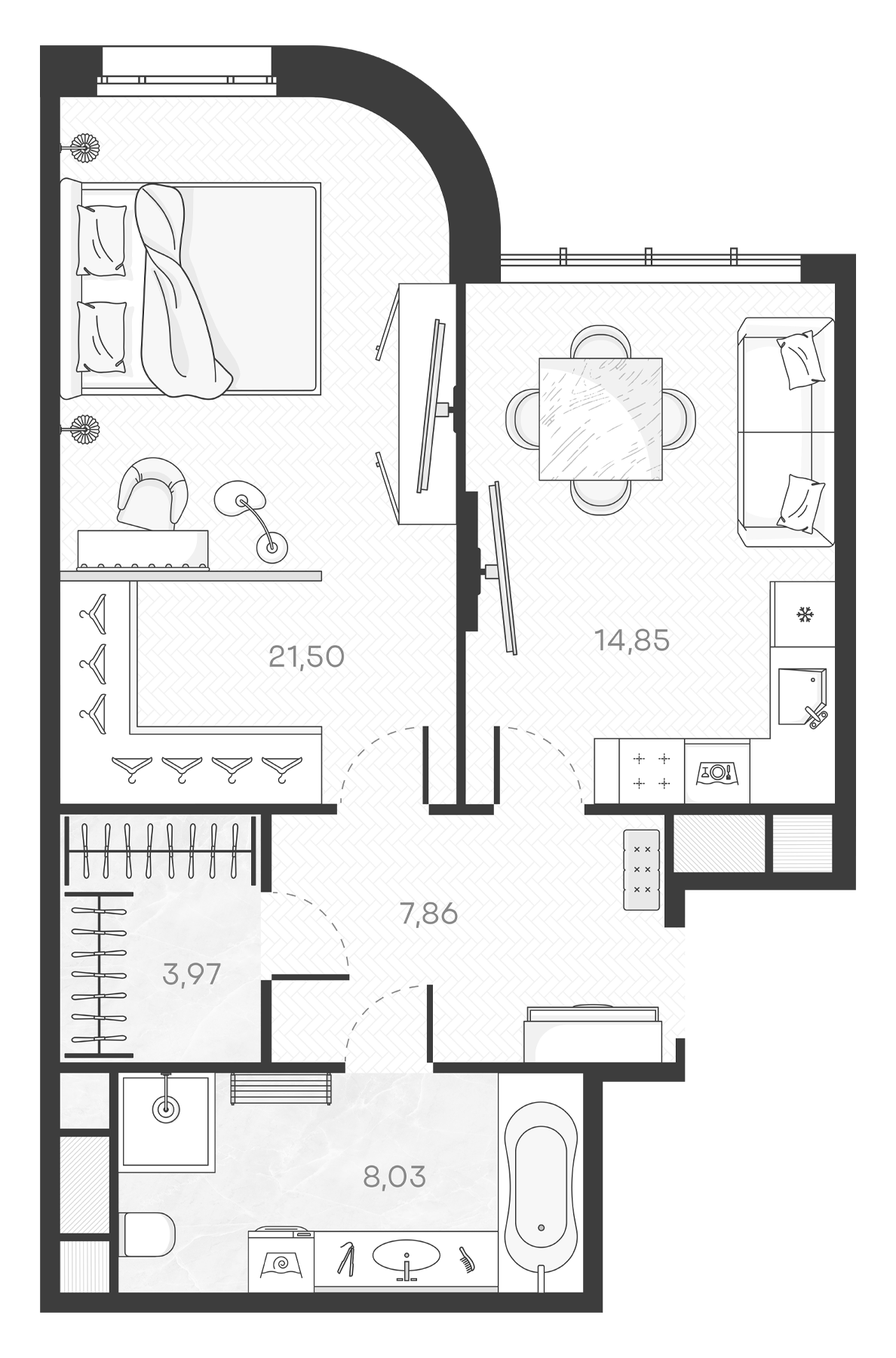Планировка — Monodom Art, 1-комн., 56 м²