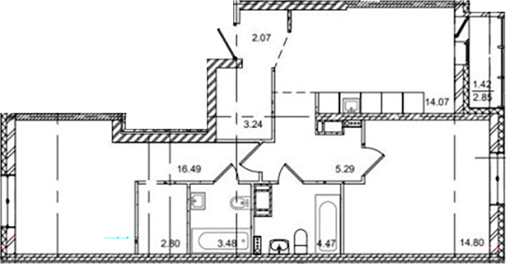Планировка — ID Kudrovo II, 3-комн., 67 м²