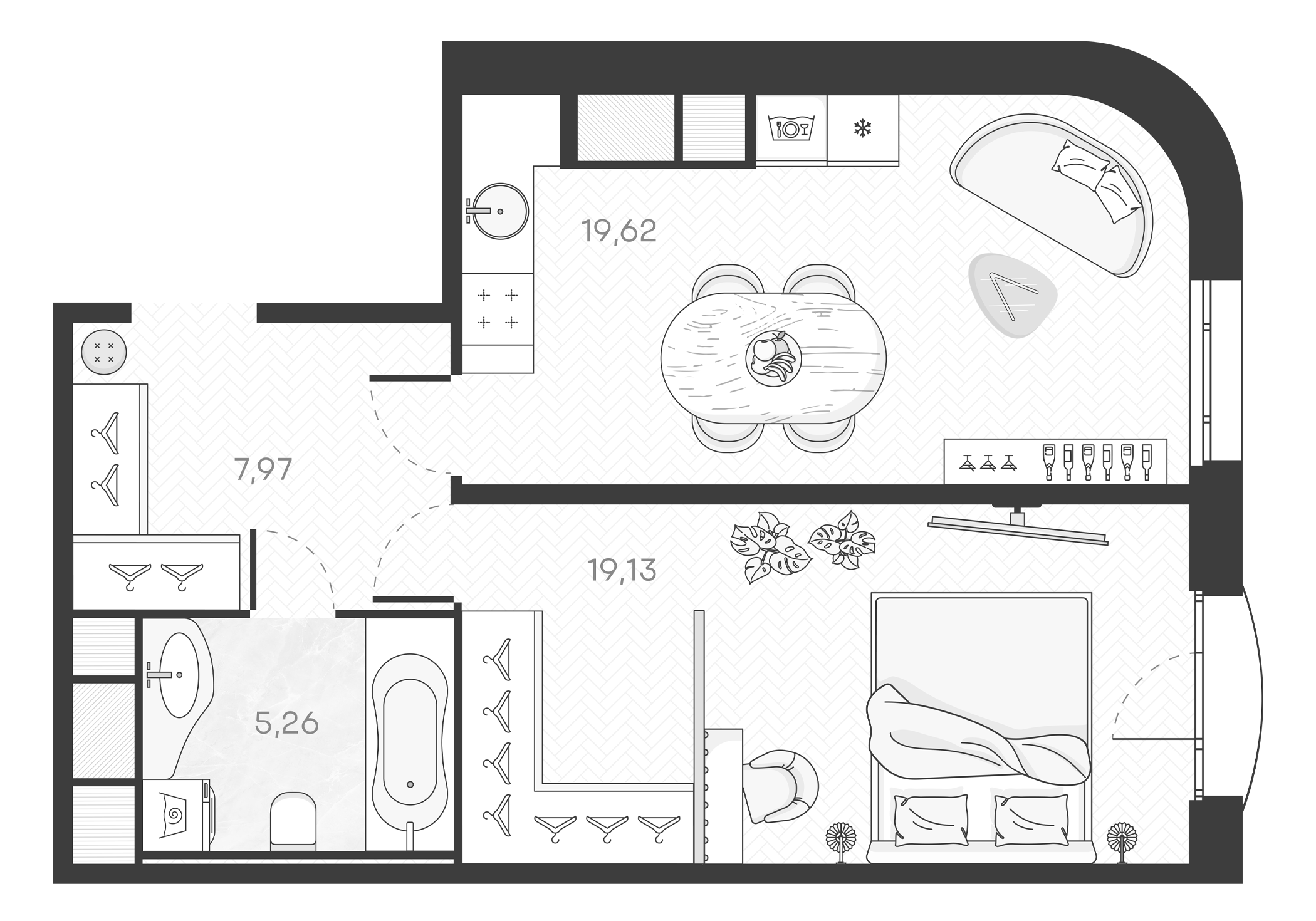 Планировка — Monodom Art, 2-комн., 52 м²