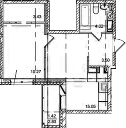 Планировка — ID Kudrovo II, 2-комн., 36 м²