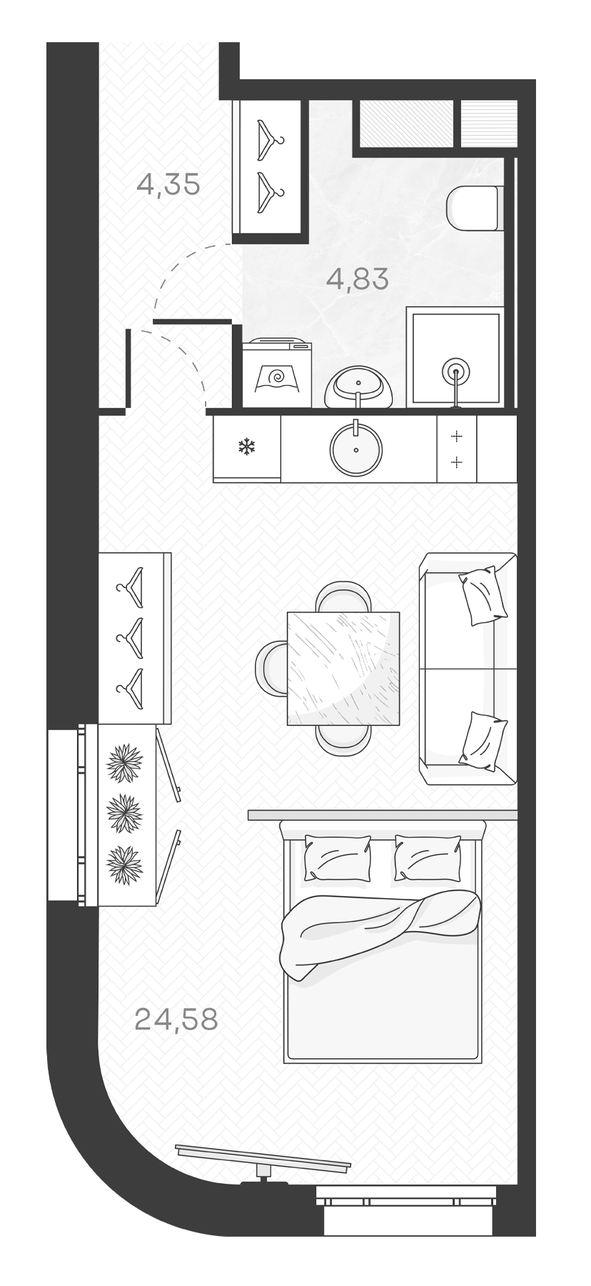 Планировка — Monodom Art, Студия, 34 м²