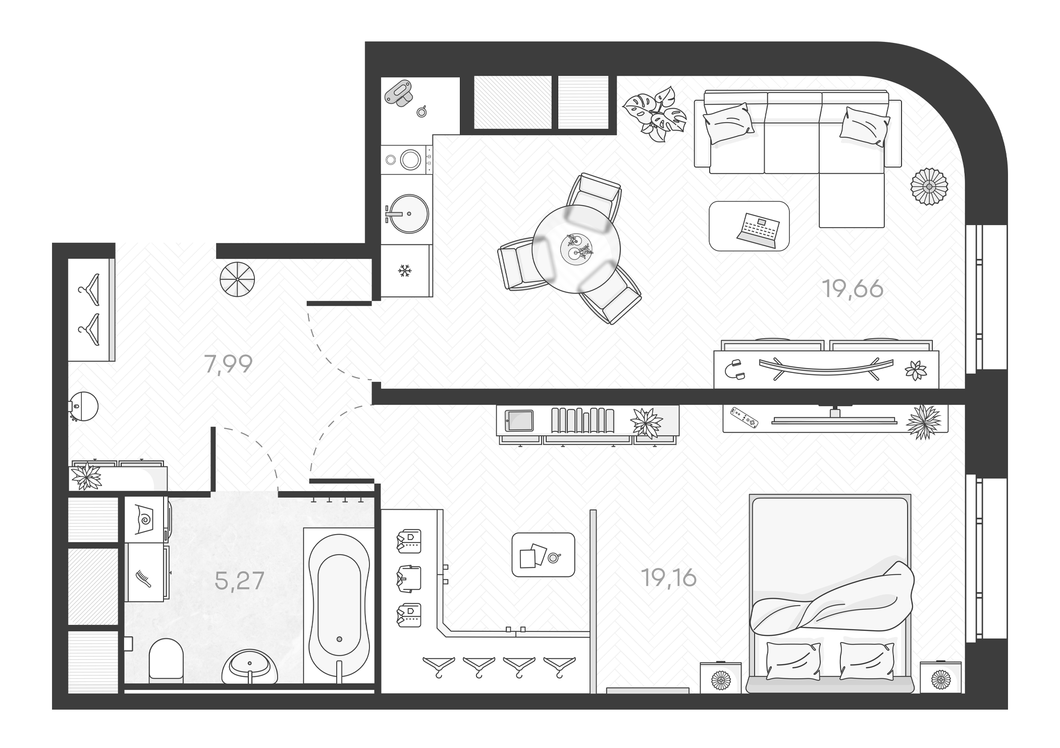 Планировка — Monodom Art, 2-комн., 52 м²