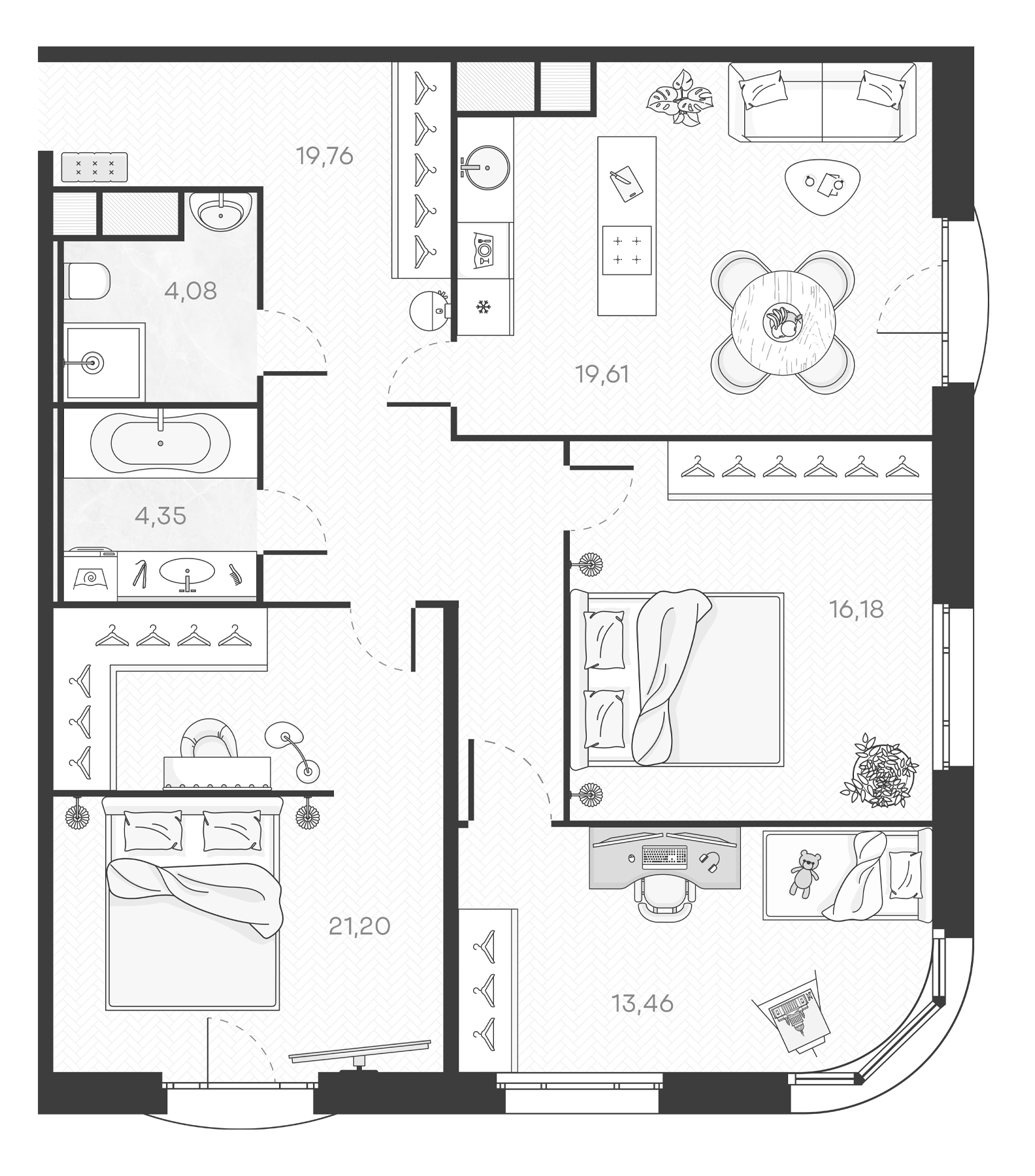 Планировка — Monodom Art, 4-комн., 99 м²