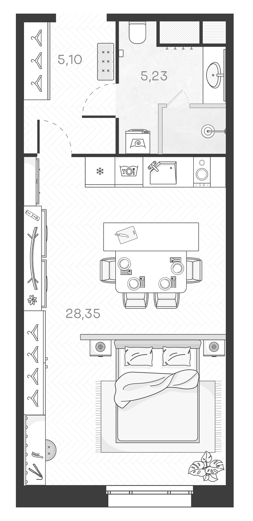 Планировка — Monodom Art, Студия, 39 м²