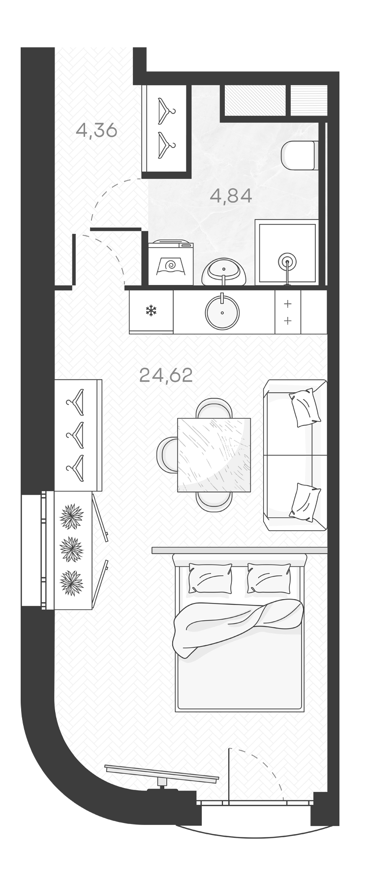 Планировка — Monodom Art, Студия, 34 м²