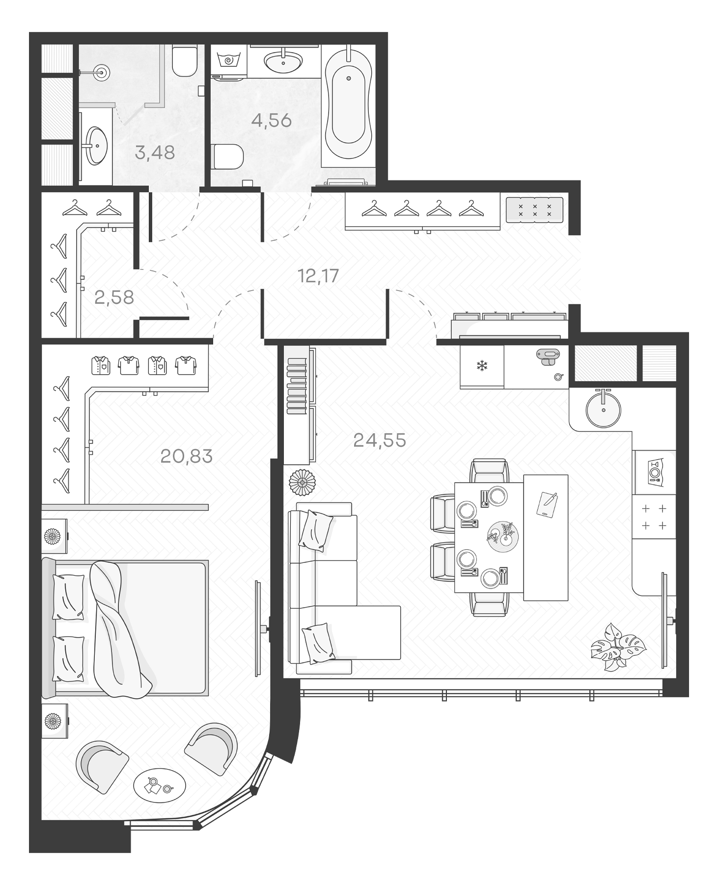 Планировка — Monodom Art, 2-комн., 68 м²