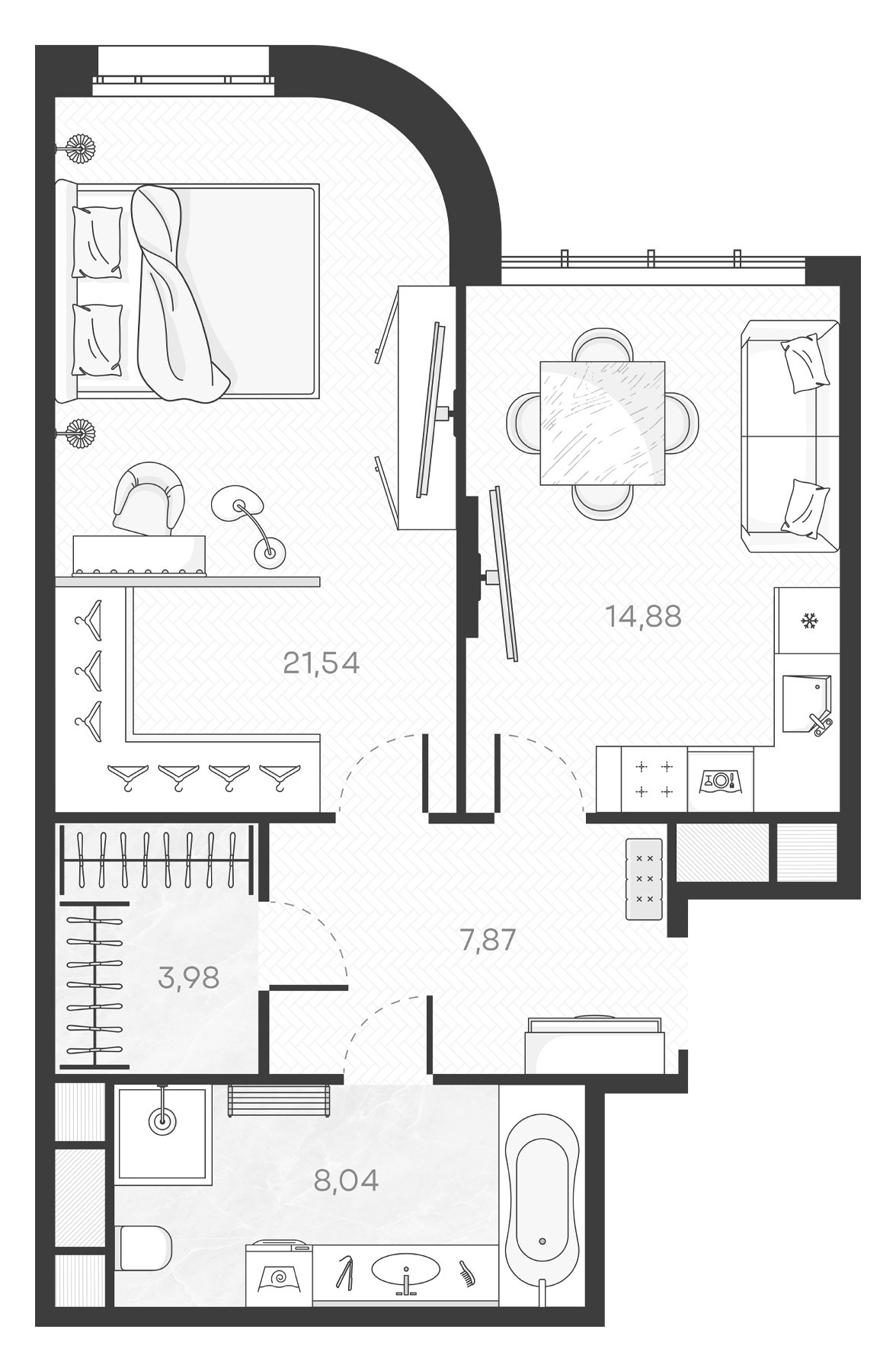 Планировка — Monodom Art, 1-комн., 56 м²