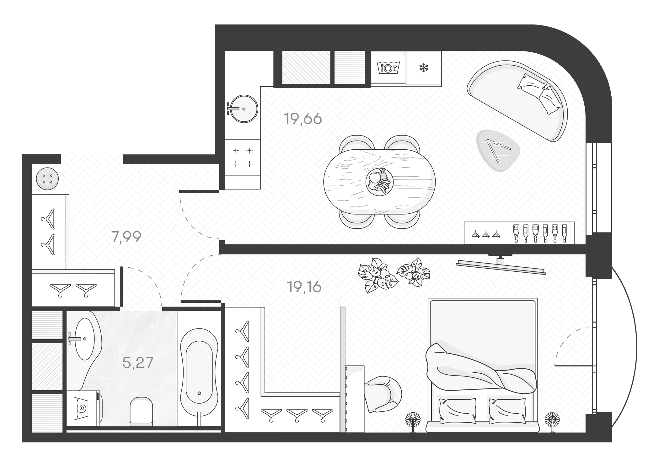 Планировка — Monodom Art, 2-комн., 52 м²