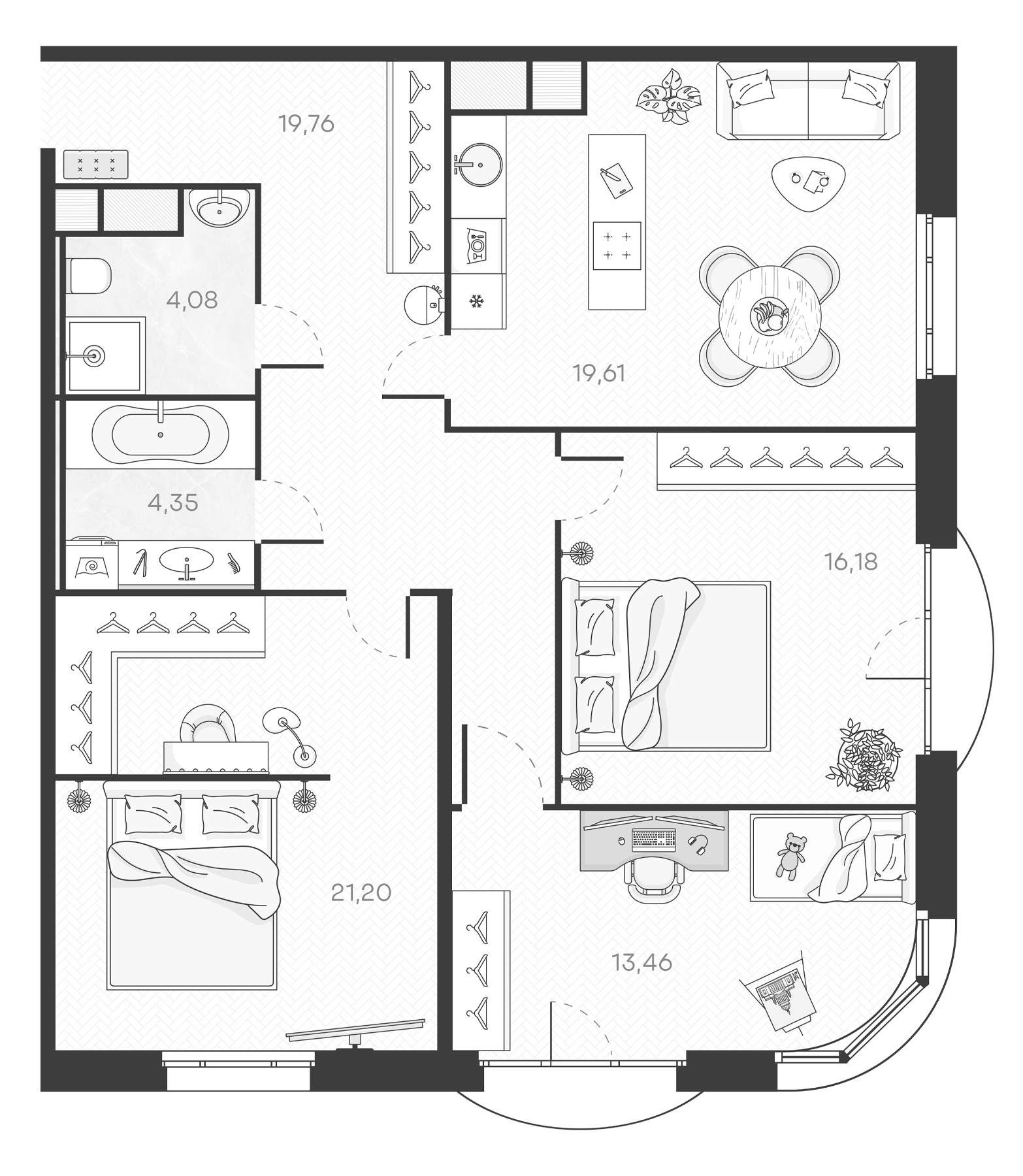 Планировка — Monodom Art, 4-комн., 99 м²