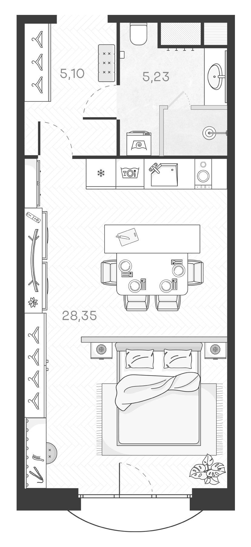 Планировка — Monodom Art, Студия, 39 м²