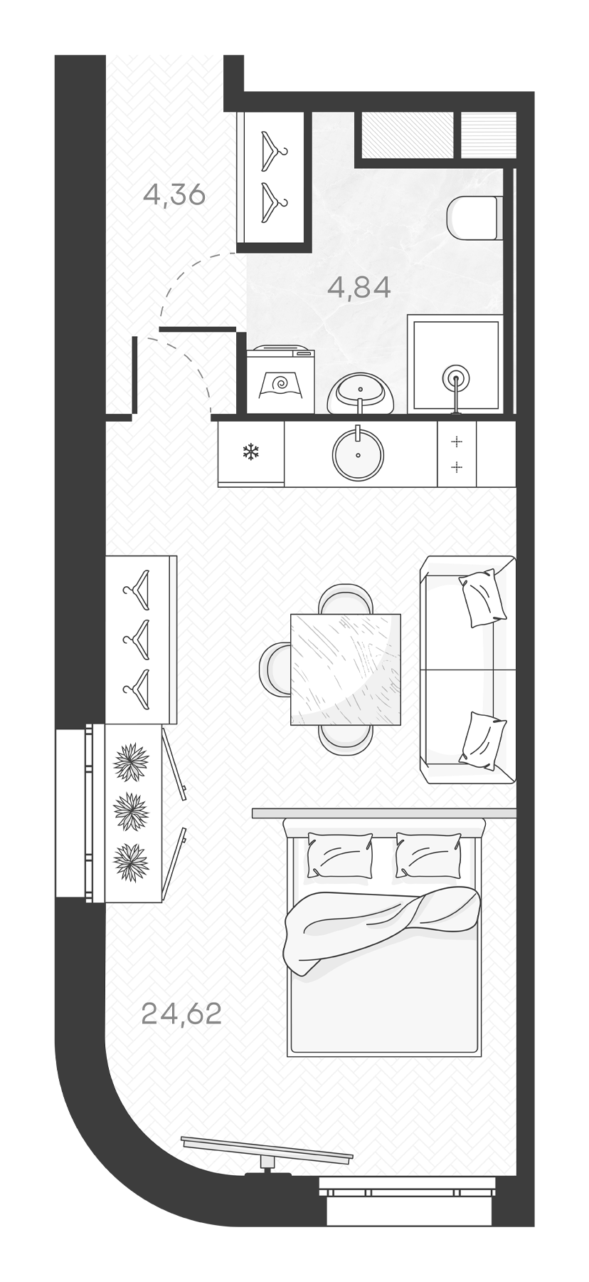 Планировка — Monodom Art, Студия, 34 м²