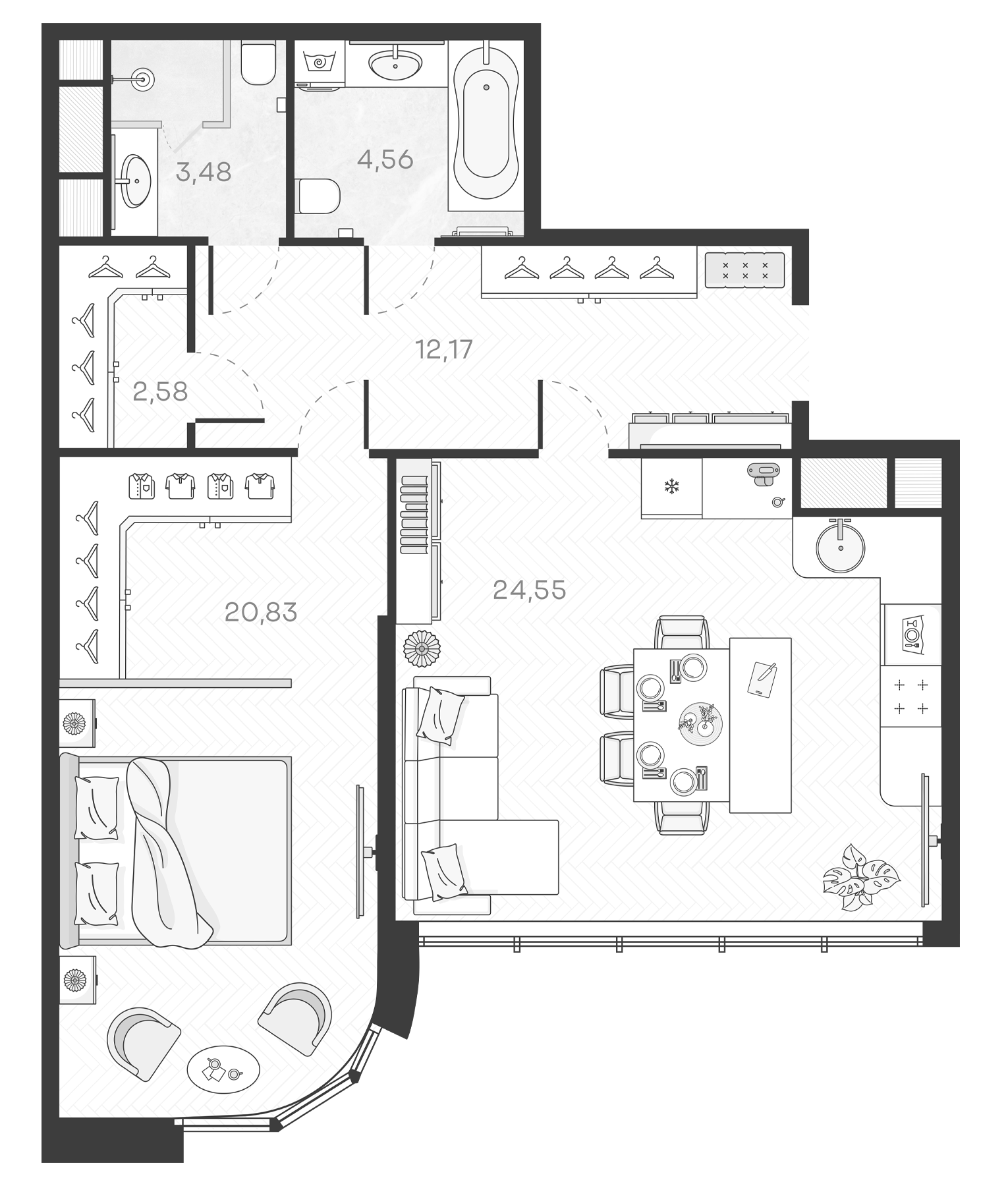 Планировка — Monodom Art, 2-комн., 68 м²