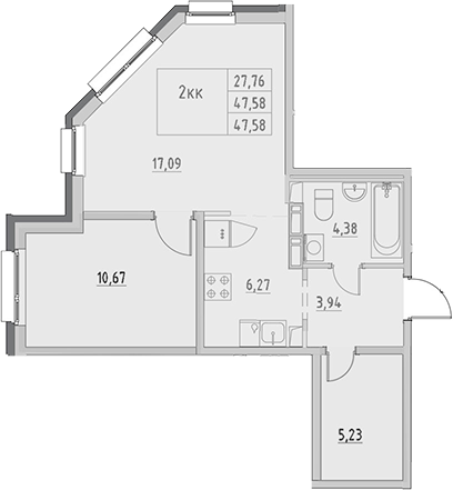Планировка — Новый Город, 2-комн., 48 м²