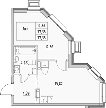 Планировка — Новый Город, 1-комн., 37 м²