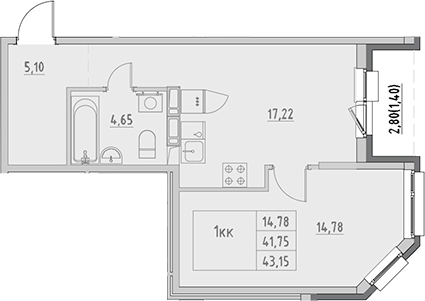 Планировка — Новый Город, 1-комн., 42 м²