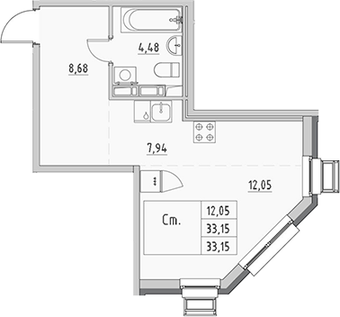 Планировка — Новый Город, Студия, 33 м²