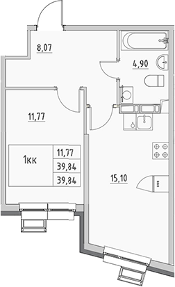 Планировка — Новый Город, 1-комн., 40 м²