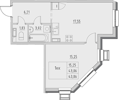 Планировка — Новый Город, 1-комн., 44 м²