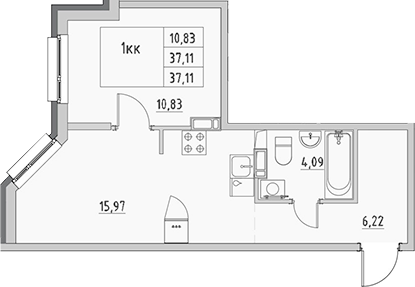 Планировка — Новый Город, 1-комн., 37 м²