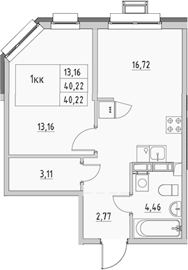 Планировка — Новый Город, 1-комн., 40 м²