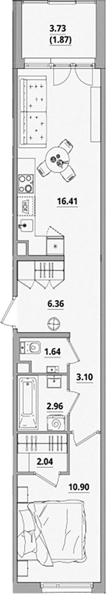 Планировка — Тишин, 2-комн., 43 м²