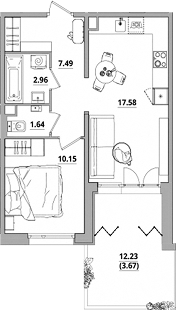Планировка — Тишин, 2-комн., 40 м²