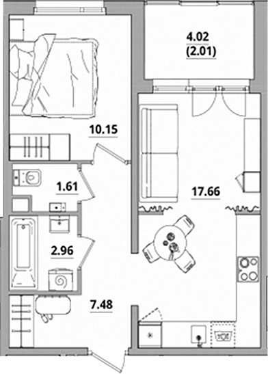 Планировка — Тишин, 2-комн., 40 м²