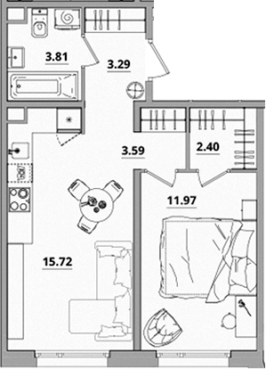 Планировка — Тишин, 2-комн., 41 м²