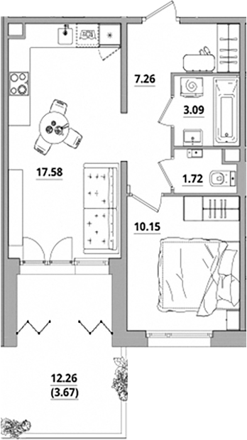 Планировка — Тишин, 2-комн., 40 м²
