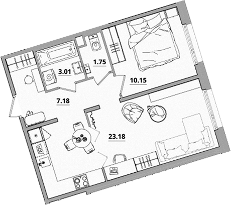 Планировка — Тишин, 2-комн., 45 м²