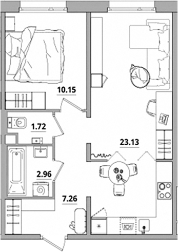 Планировка — Тишин, 2-комн., 45 м²