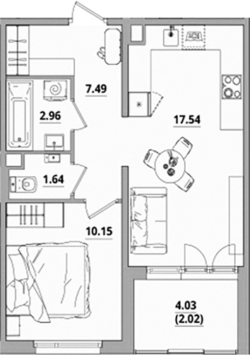 Планировка — Тишин, 2-комн., 40 м²