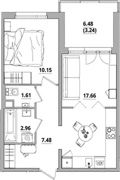 Планировка — Тишин, 2-комн., 40 м²