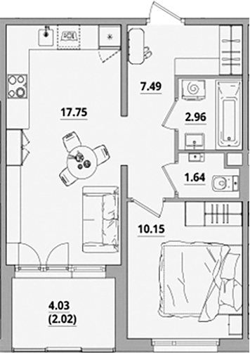 Планировка — Тишин, 2-комн., 40 м²