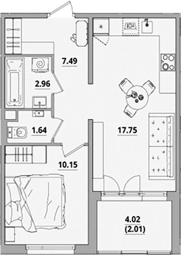 Планировка — Тишин, 2-комн., 40 м²