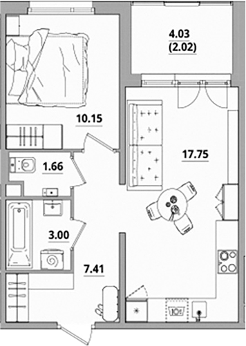 Планировка — Тишин, 2-комн., 40 м²