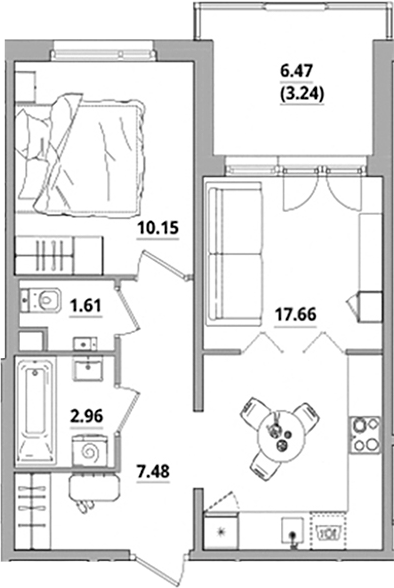 Планировка — Тишин, 2-комн., 40 м²