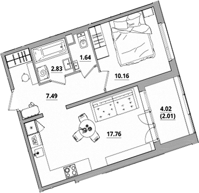 Планировка — Тишин, 2-комн., 40 м²