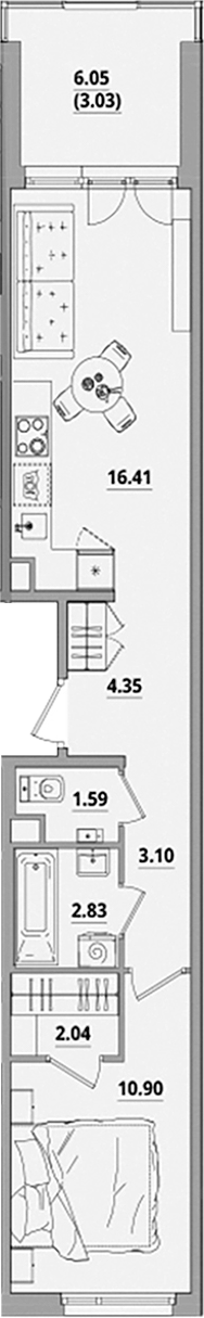 Планировка — Тишин, 2-комн., 41 м²
