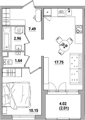Планировка — Тишин, 2-комн., 40 м²