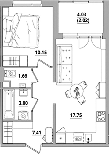 Планировка — Тишин, 2-комн., 40 м²