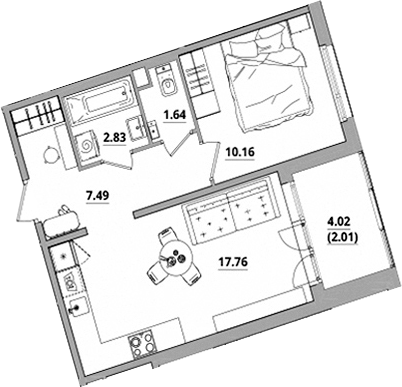 Планировка — Тишин, 2-комн., 40 м²