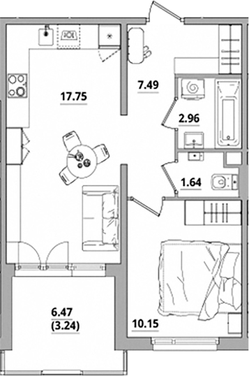 Планировка — Тишин, 2-комн., 40 м²