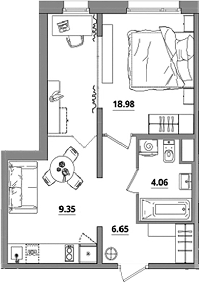 Планировка — Тишин, 1-комн., 39 м²