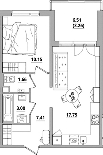 Планировка — Тишин, 2-комн., 40 м²