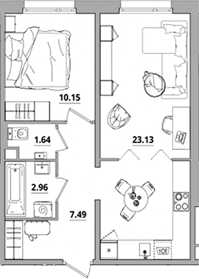 Планировка — Тишин, 2-комн., 45 м²
