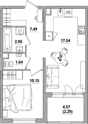 Планировка — Тишин, 2-комн., 40 м²