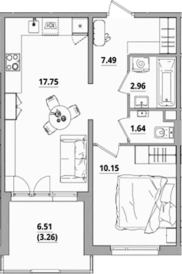 Планировка — Тишин, 2-комн., 40 м²