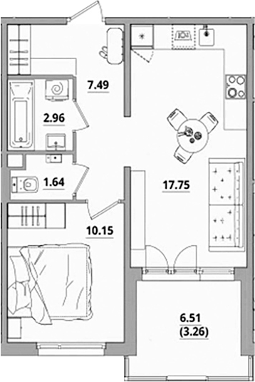 Планировка — Тишин, 2-комн., 40 м²