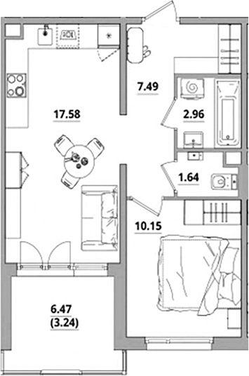 Планировка — Тишин, 2-комн., 40 м²